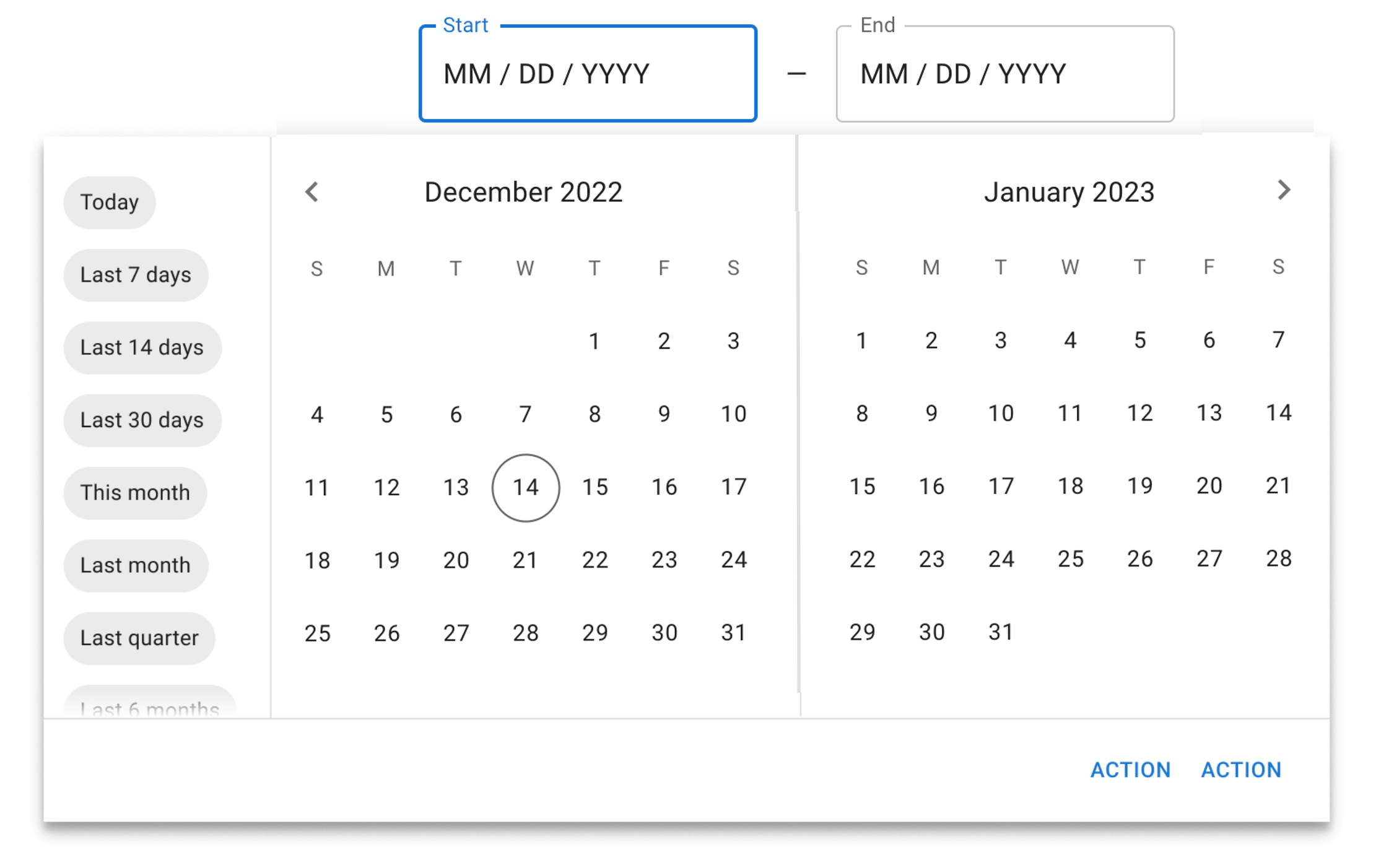 Date Range shortcuts.